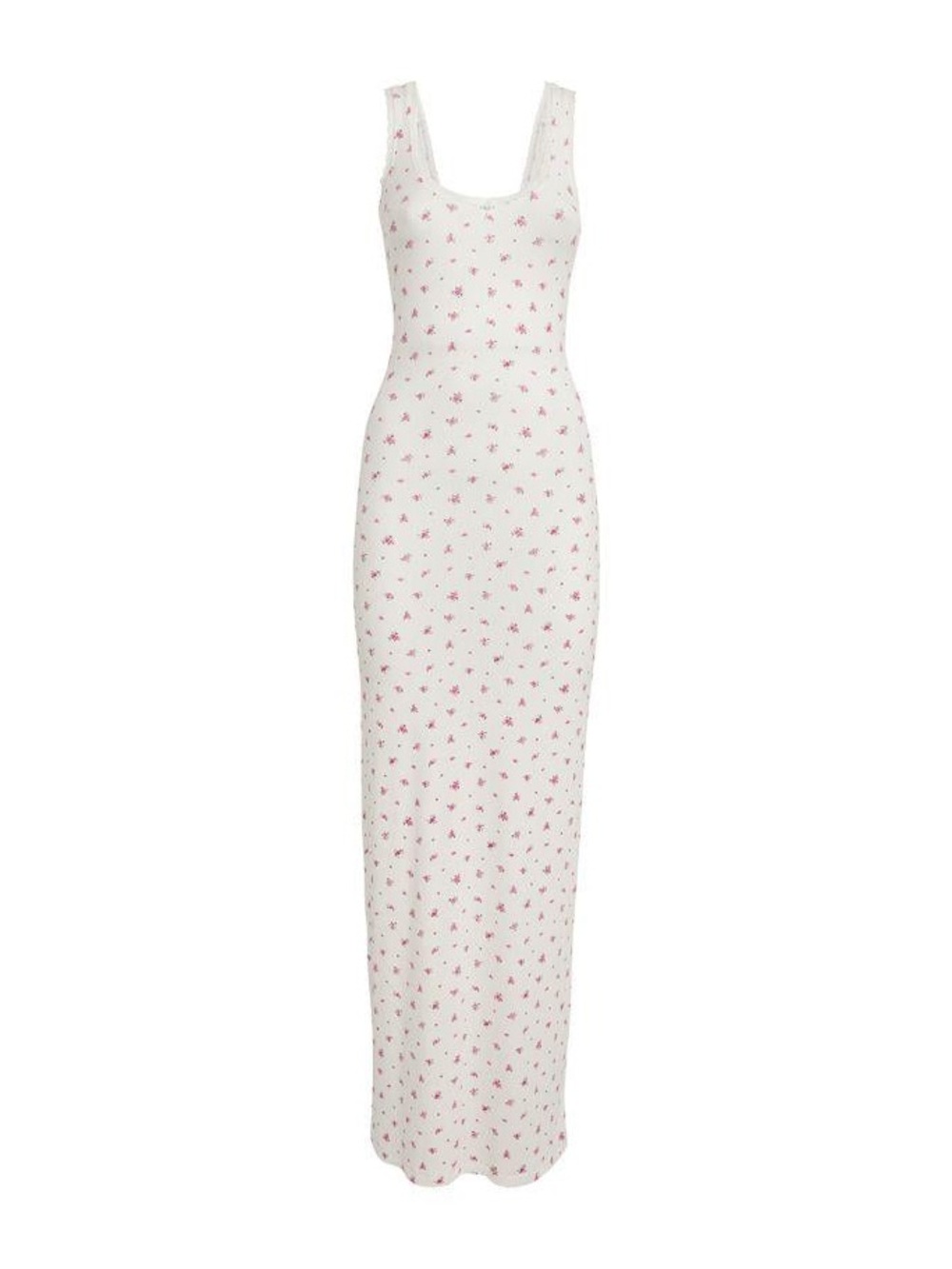 SKIMS White Tank Maxi Dress with Pink Floral